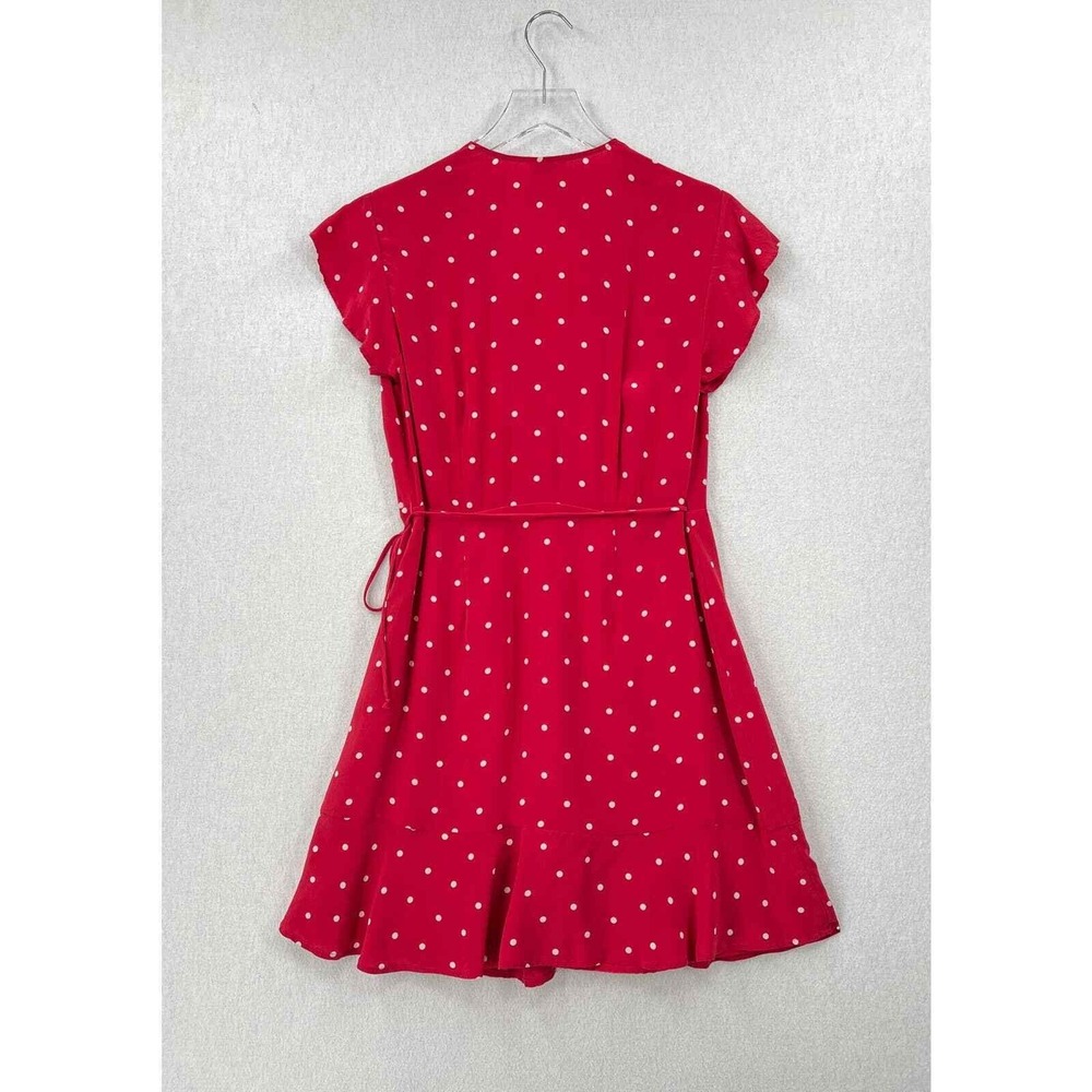 RAILS Leanne Polka Dot Dress Womens Medium Raspberry Red Silk Wrap Mini Short - Picture 11 of 16